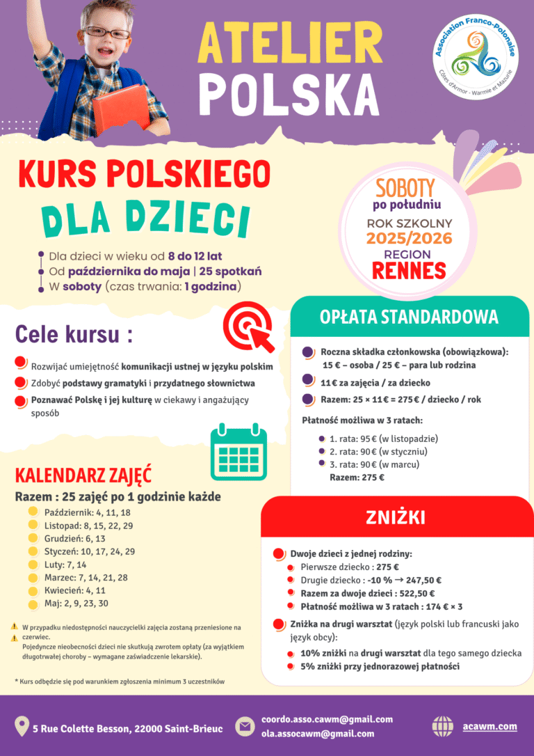 Kurs polskiego dla dzieci - Atelier Polska broszura